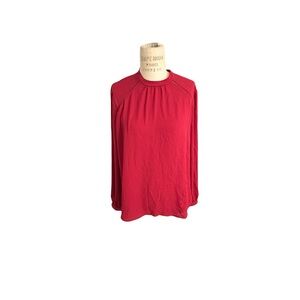 Express Lightweight Sheer Red Women's Top Med Work Business Casual Button Back